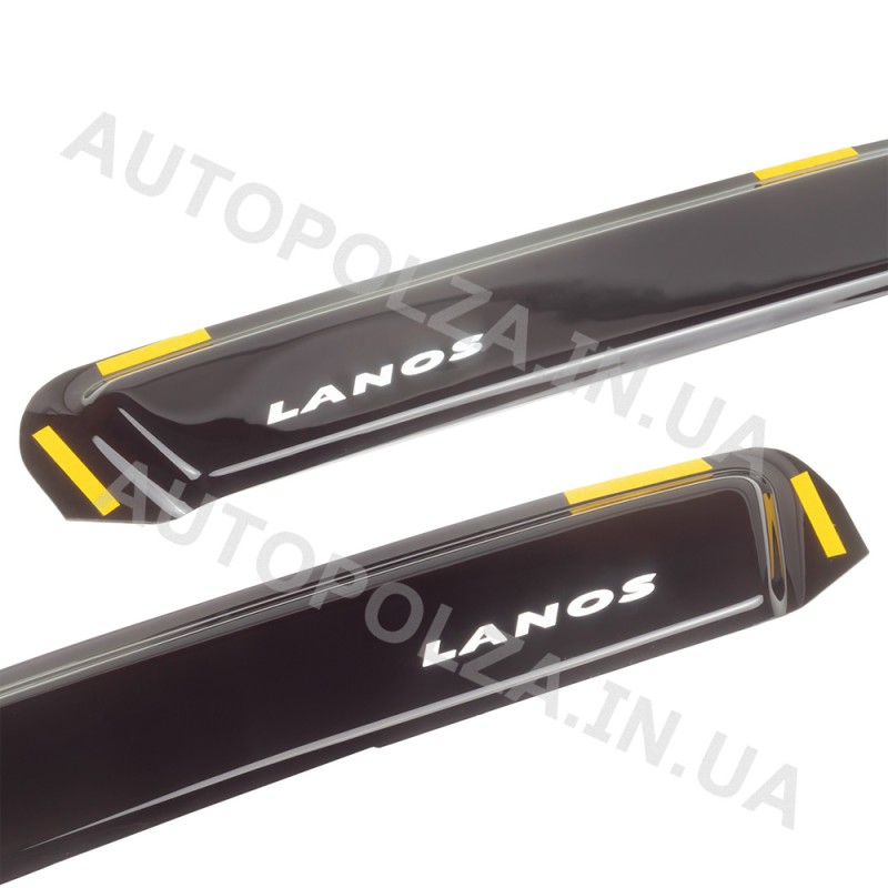 Дефлекторы окон Daewoo Lanos, Sens (под резинку) передние со словом Ланос VL-0083