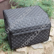 Органайзер в багажник Daewoo Lanos, Sens из кожзама черный Diamond Box с серой строчкой