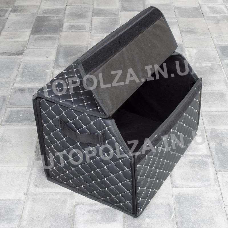 Органайзер в багажник Daewoo Lanos, Sens из кожзама черный Diamond Box с серой строчкой