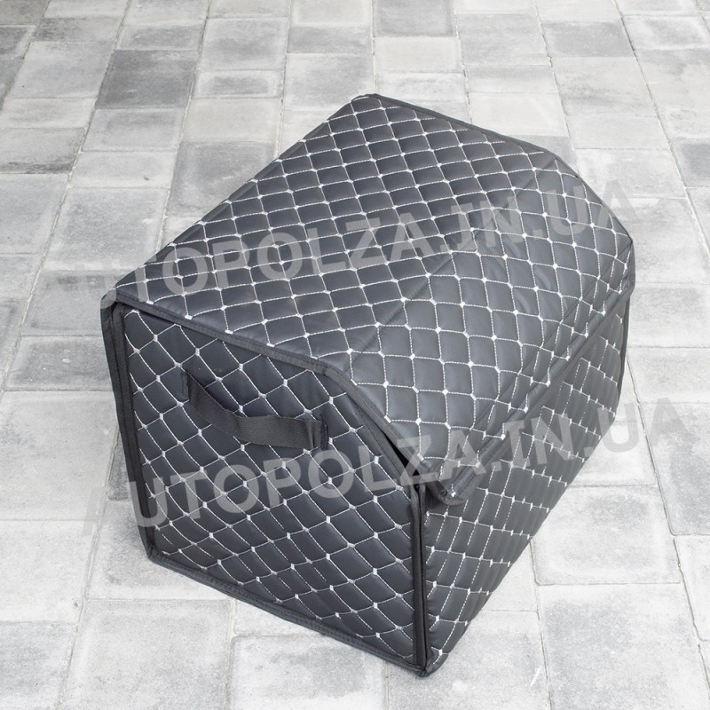 Органайзер в багажник Daewoo Lanos, Sens из кожзама черный Diamond Box с серой строчкой