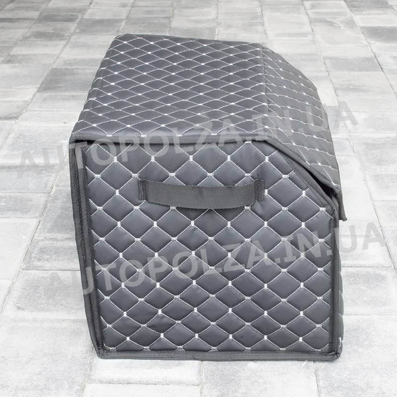 Органайзер в багажник Daewoo Lanos, Sens из кожзама черный Diamond Box с серой строчкой