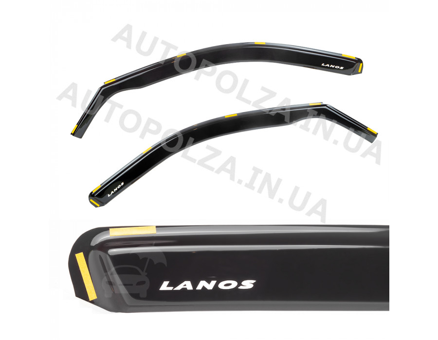 Дефлектори вікон Daewoo Lanos, Sens (під гумку) Україна (VL-0081) зі словом Ланос (4 шт.)