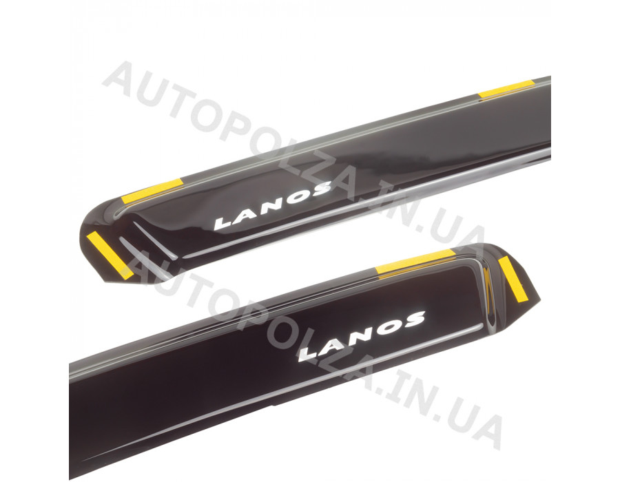 Дефлектори вікон Daewoo Lanos, Sens (під гумку) Україна (VL-0081) зі словом Ланос (4 шт.)