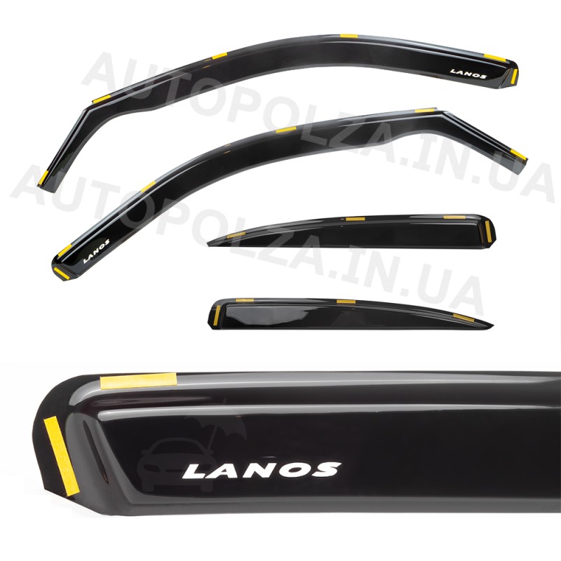 Дефлекторы окон Daewoo Lanos, Sens (под резинку) (VL-0081) со словом Ланос (4 шт.)