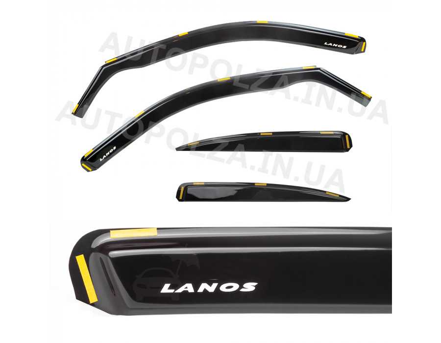 Дефлектори вікон Daewoo Lanos, Sens (під гумку) Україна (VL-0081) зі словом Ланос (4 шт.)