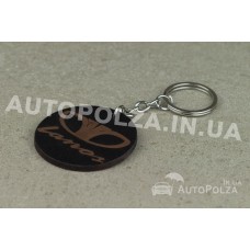 Брелок на ключи авто Daewoo Lanos, Sens кожаный с надписью Lanos и логотипом Daewoo